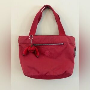 Vintage Kipling Red Shoulder Bag Handbag Purse with Monkey Accessory Bauble